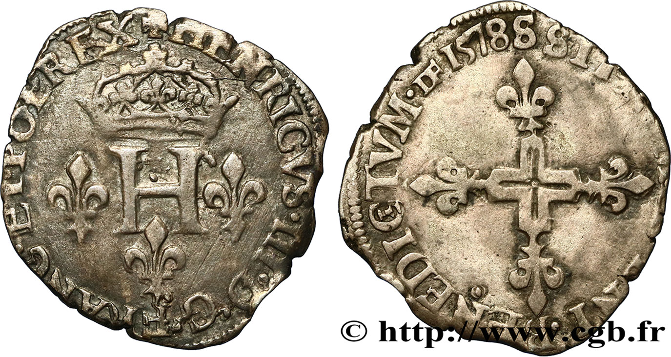 HENRY III Double sol parisis, 2e type 1578 Troyes VF/VF