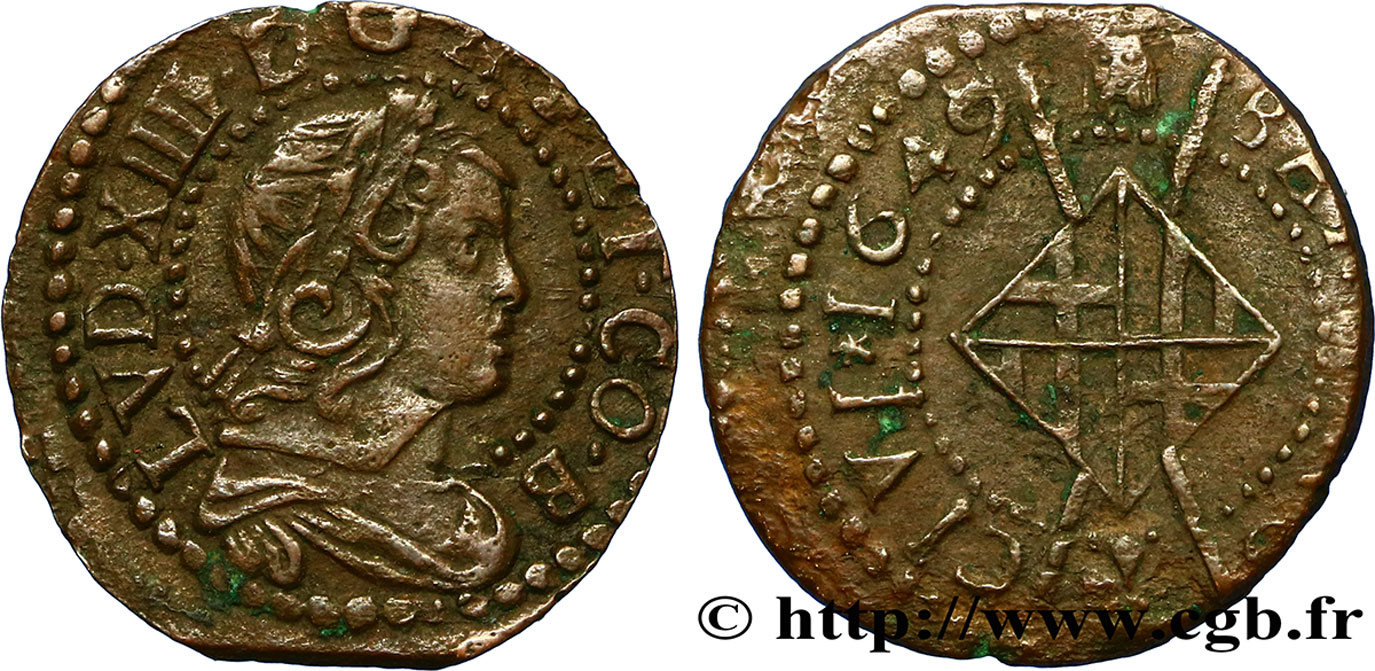 SPAIN - BARCELONA - LOUIS XIV THE SUN KING Sizain 1649 Barcelone XF