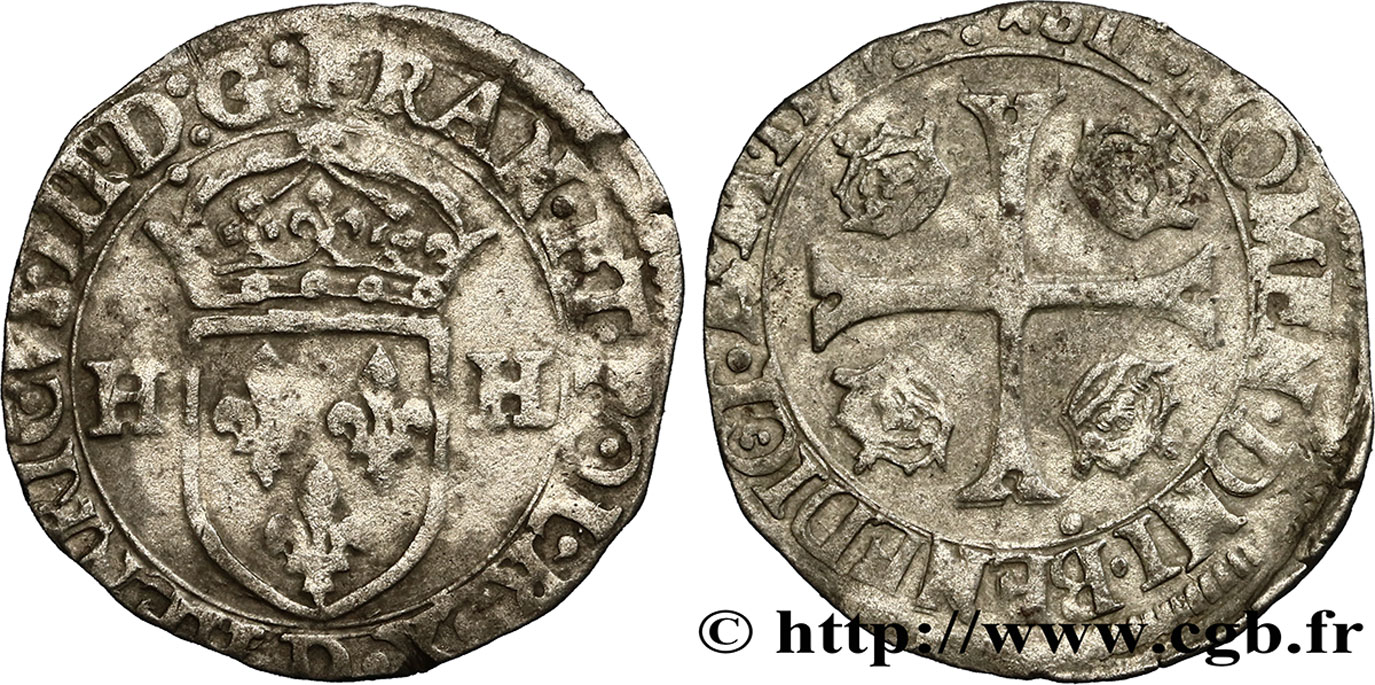 HENRY III Douzain aux deux H, 1er type 1577 Lyon fSS