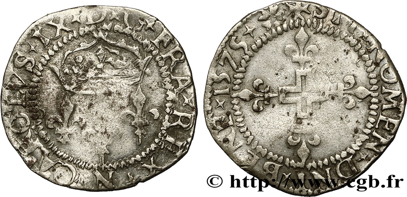 HENRY III. COINAGE AT THE NAME OF CHARLES IX Double sol parisis, 1er type 1575 Montpellier XF