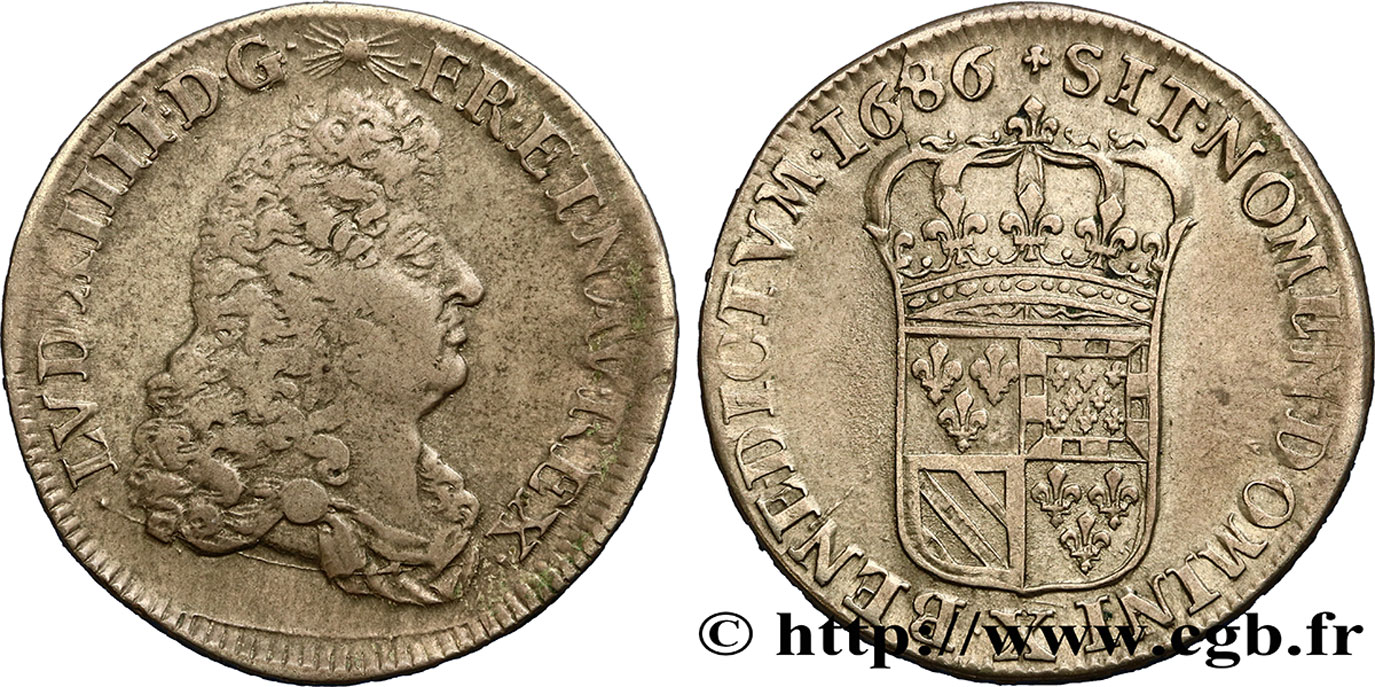 LOUIS XIV LE GRAND OU LE ROI SOLEIL Demi-écu de Flandre 1686 Amiens TB/TTB