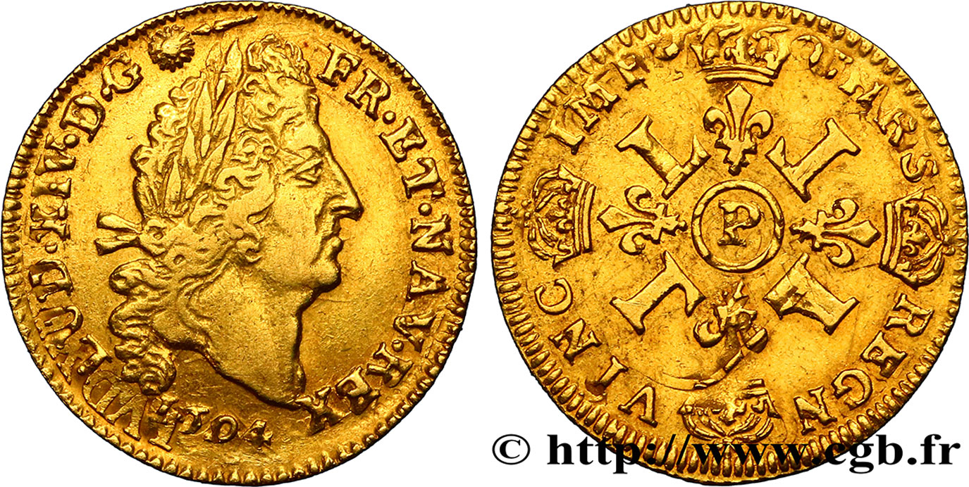 LOUIS XIV  THE SUN KING  Demi-louis d or aux quatre L 1694 Dijon AU