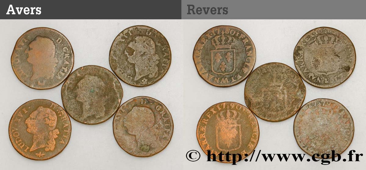 LOUIS XVI Demi-sol dit “à l écu”, lot de 5 ex. n.d. Ateliers divers B