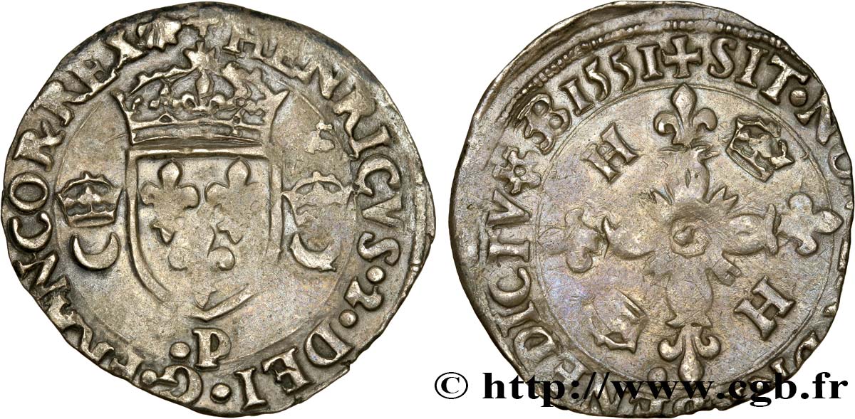 HENRI II Douzain aux croissants 1551 Dijon TTB/TB+