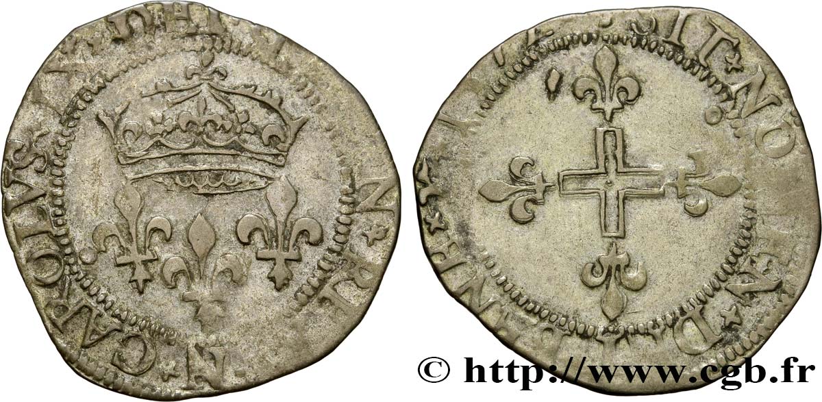 CHARLES IX Double sol parisis, 1er type 1572 Montpellier TB+