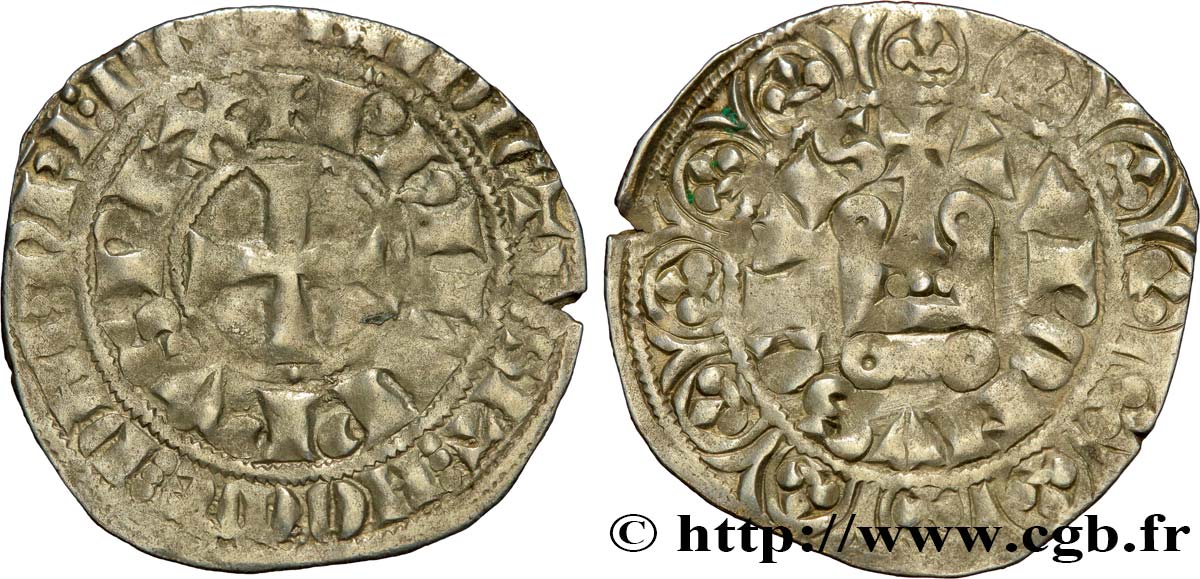 PHILIPPE IV LE BEL Maille demie ou maille blanche tournois à l&nbsp;0 long n.d. s.l. TB+