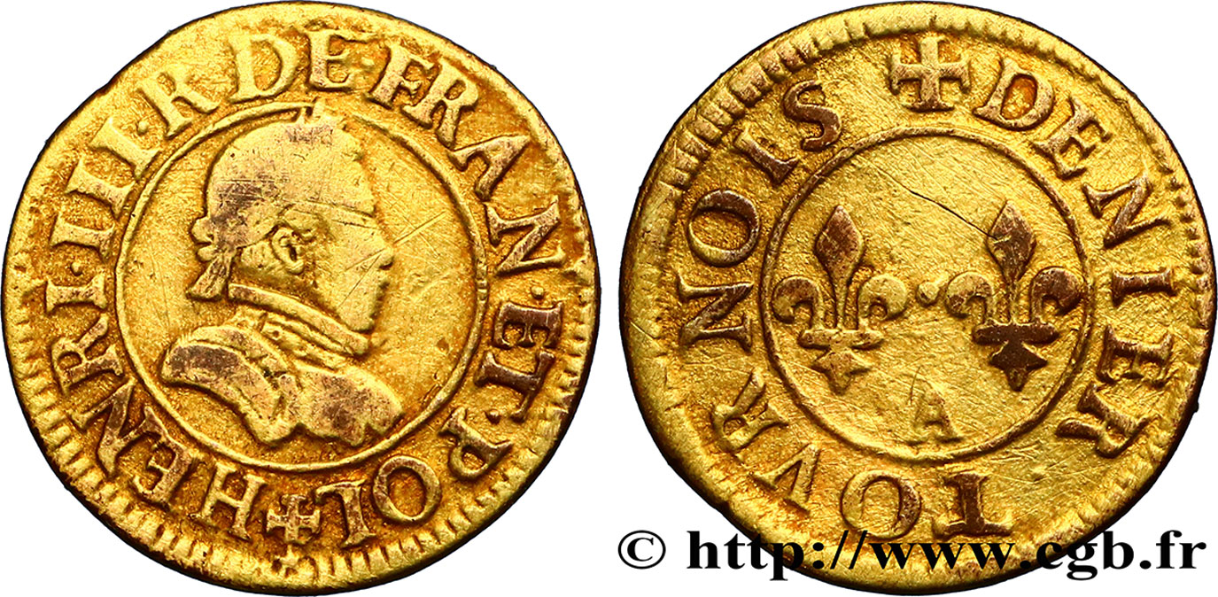 HENRY III Denier tournois, 1er type de Paris n.d. Paris, Moulin des Étuves VF