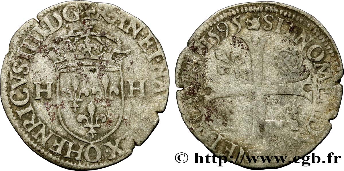 HENRI IV LE GRAND Douzain aux deux H, 2e type 1595 Riom TB