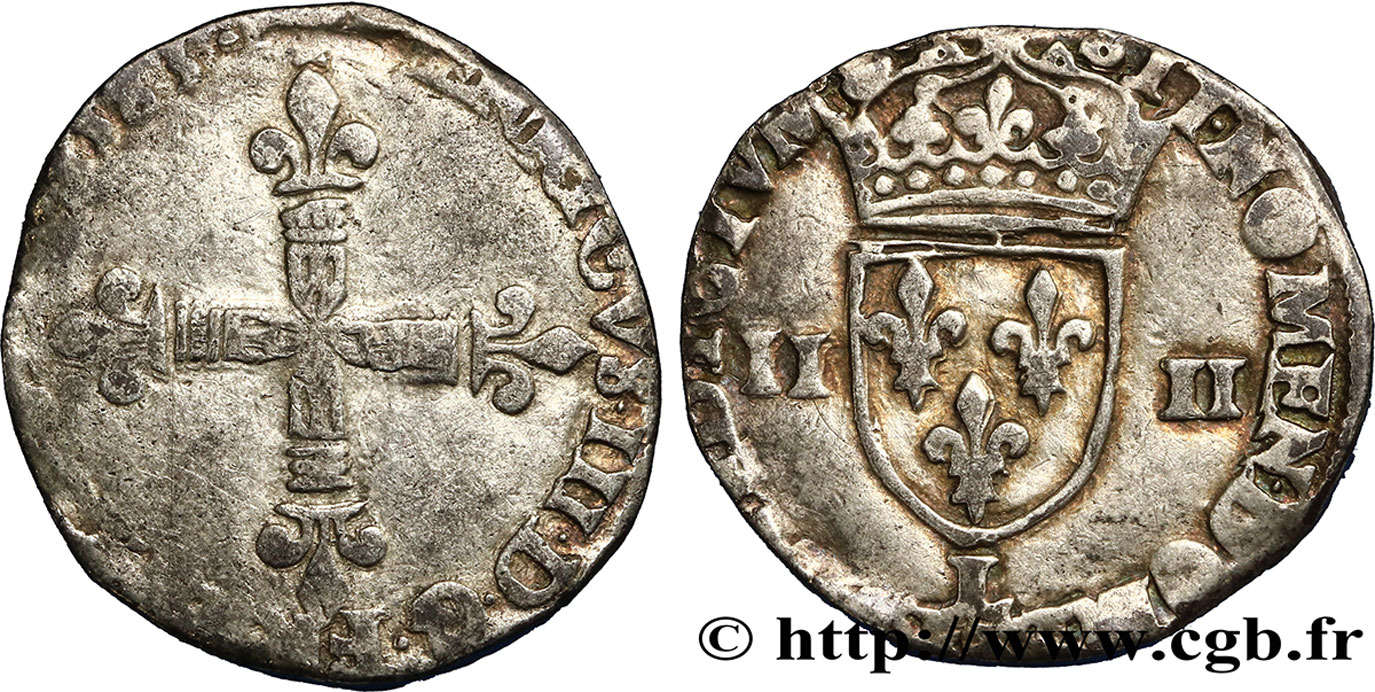 HENRI III Quart d écu, croix de face 1583 Bayonne TB