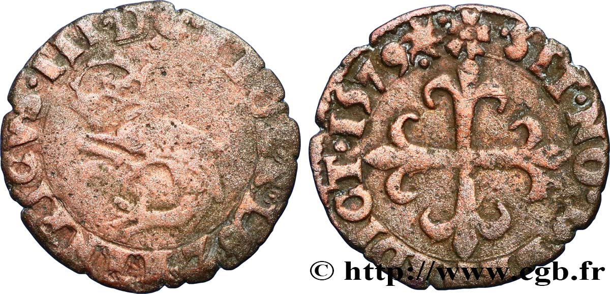 HENRI III Liard du Dauphiné, 1er type 1579 Grenoble TB/TB+