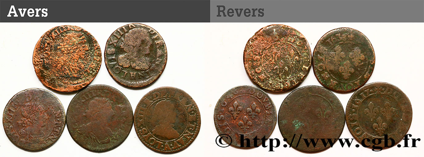 LOUIS XIII LE JUSTE Lot de 5 doubles tournois de Louis XIII n.d. s.l. TB