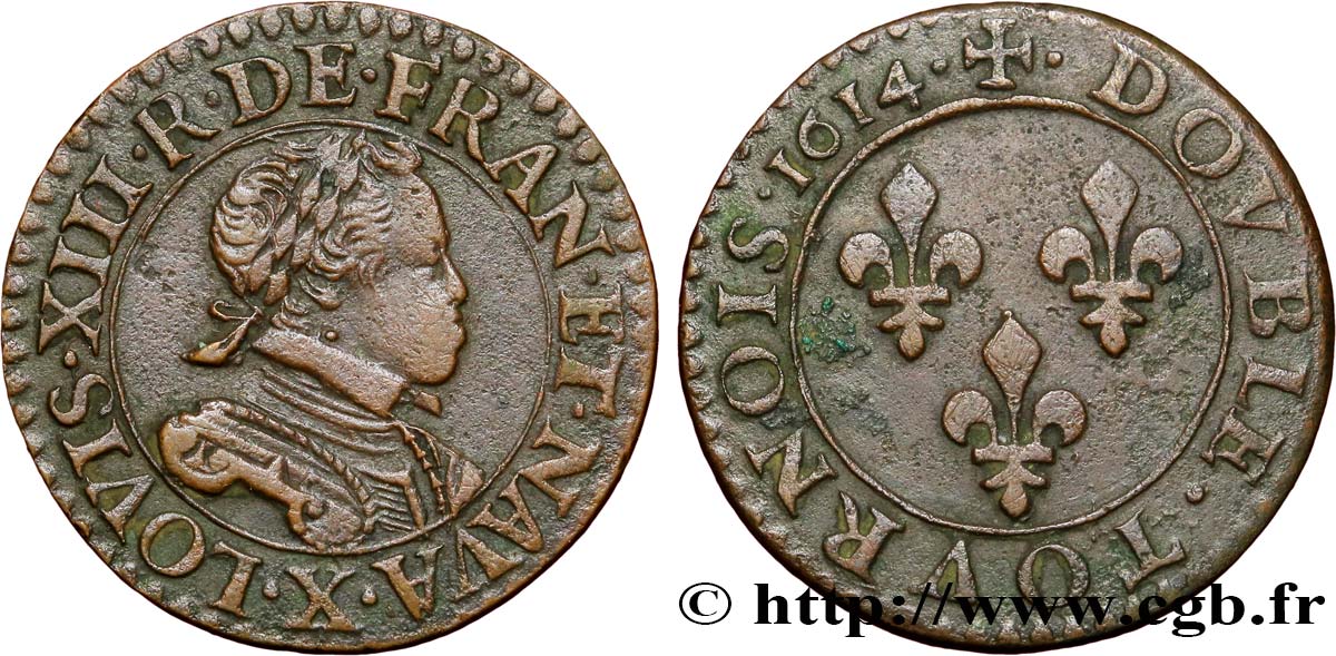LOUIS XIII  Double tournois, type 1 1614 Amiens q.SPL/BB