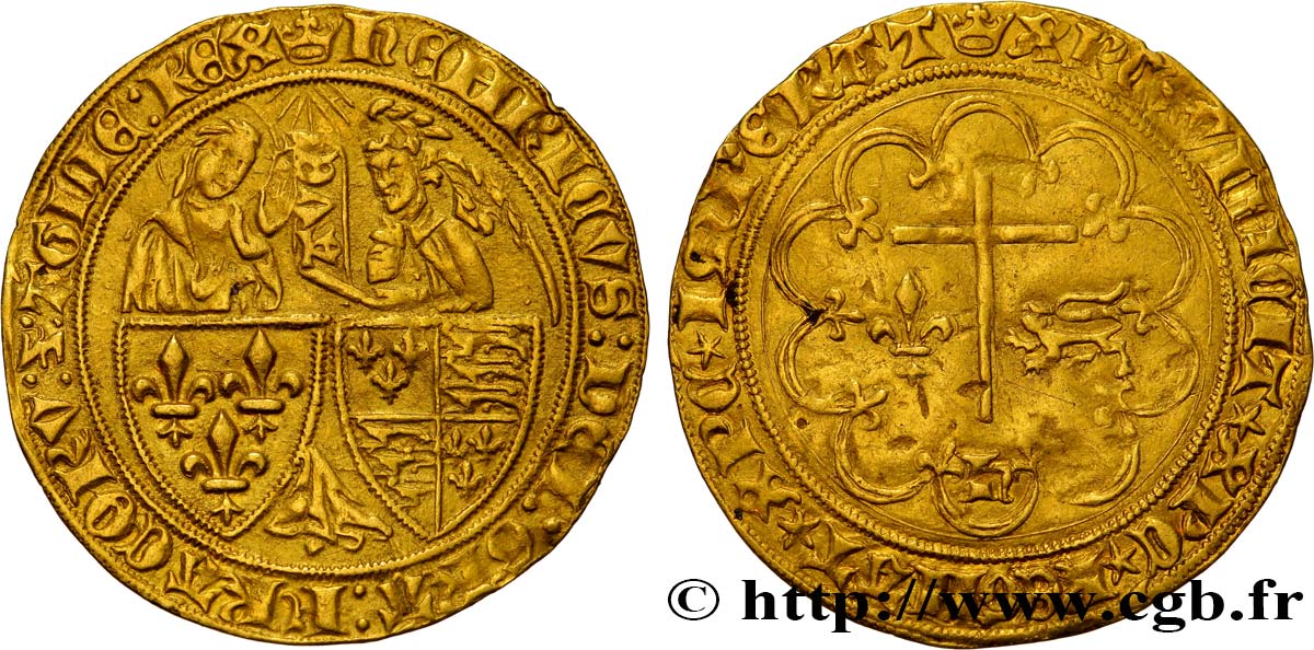 HENRY VI DE LANCASTRE - ROI DE FRANCE (1422-1453) - ROI D ANGLETERRE (1422-1461) et (1470-1471) Salut d or 06/09/1423 Paris TTB