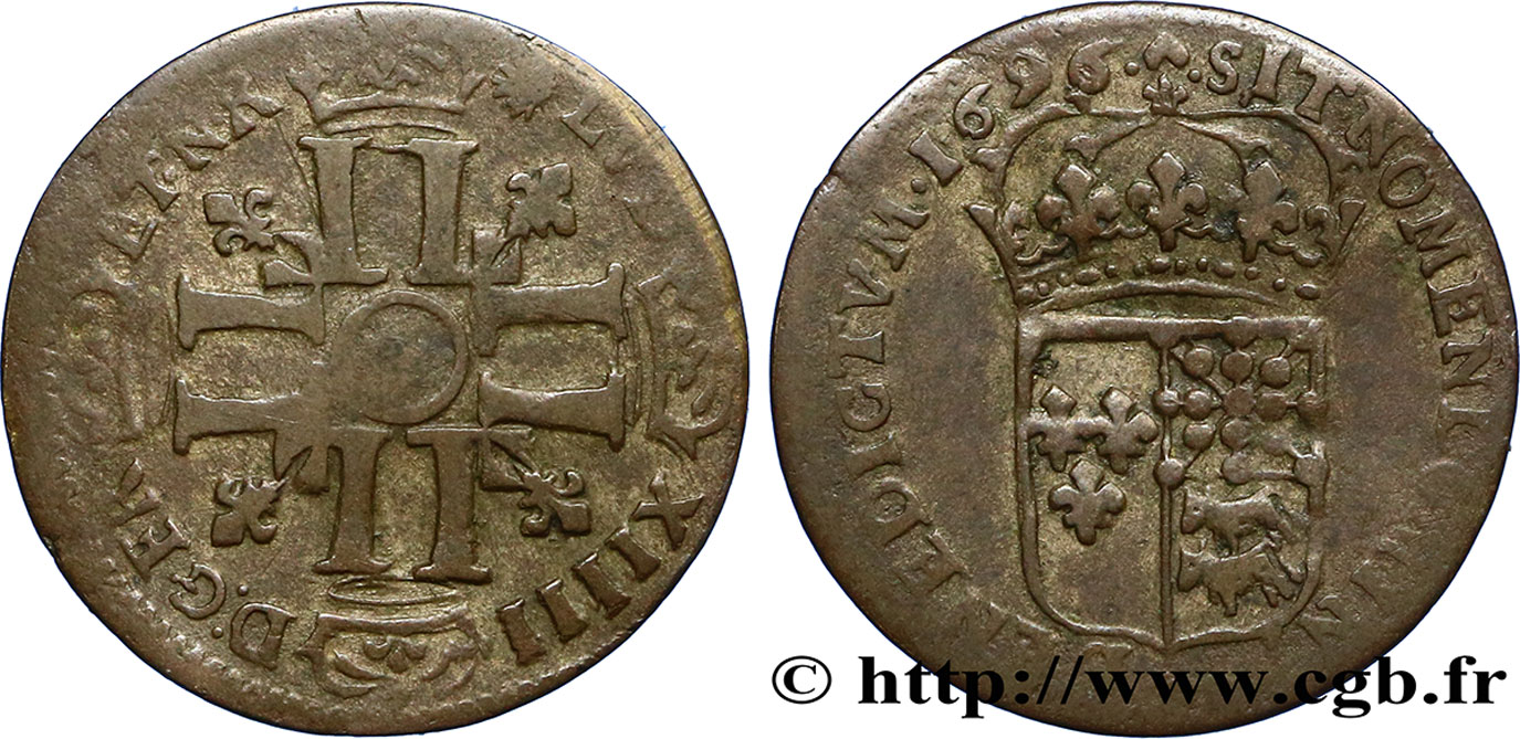LOUIS XIV LE GRAND OU LE ROI SOLEIL Quinzain aux huit L du Béarn 1696 Pau TB