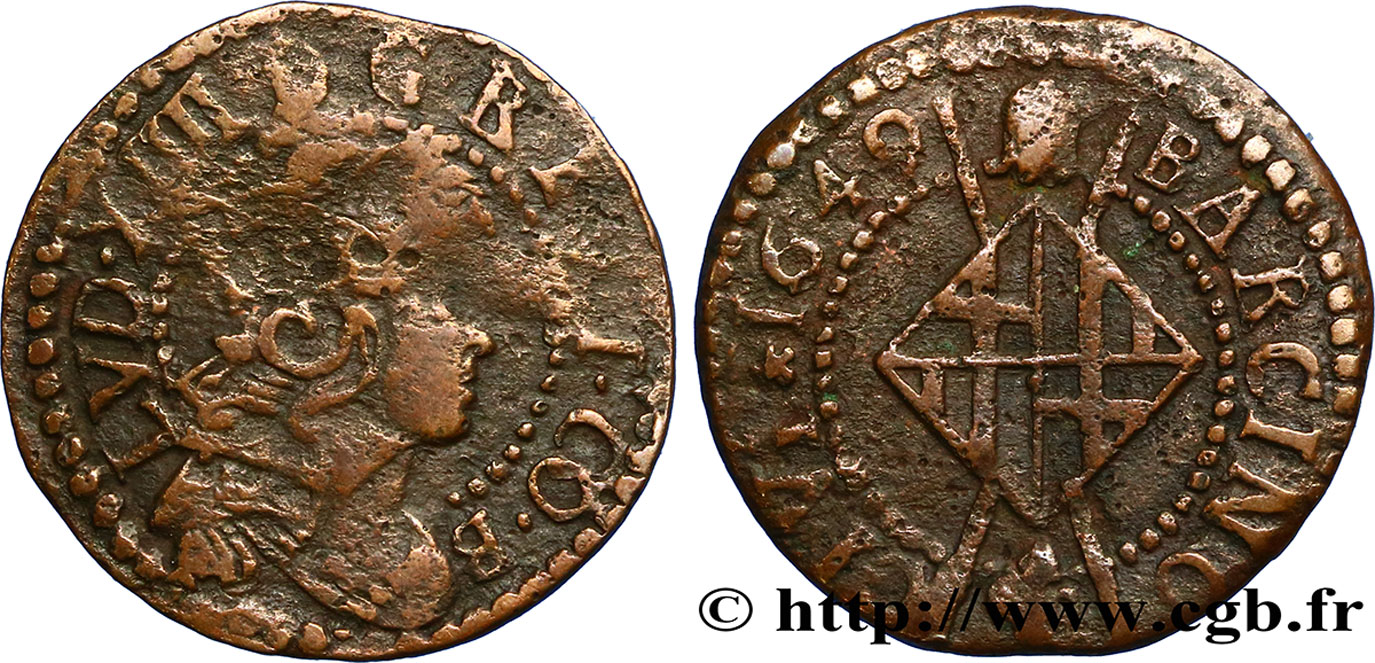SPANIA - BARCELONA - LOUIS XIV  THE SUN KING  Sizain, 2e type 1649 Barcelone BC+