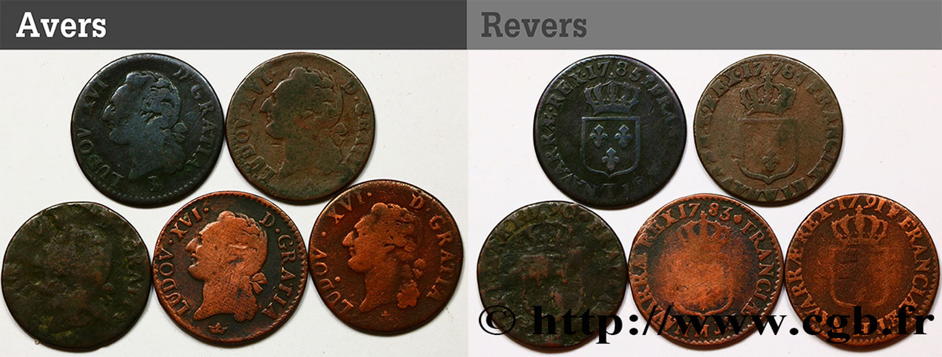 LOUIS XVI Demi-sol dit “à l écu”, lot de 5 ex. n.d. Ateliers divers B