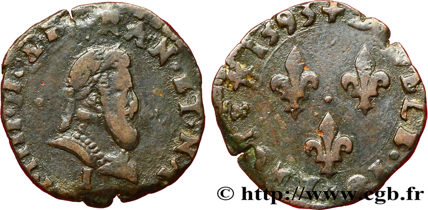 HENRY IV Double tournois, type de Limoges 1593 Limoges BC+