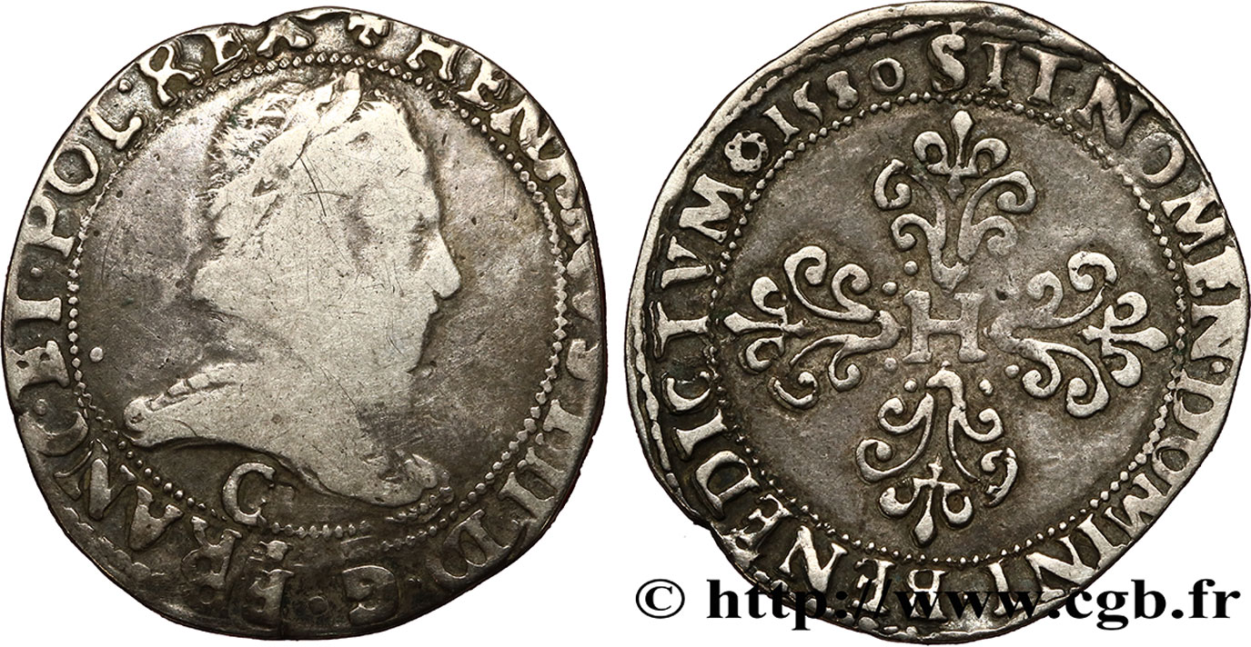 HENRI III Franc au col plat 1580 Saint-Lô TB/TTB