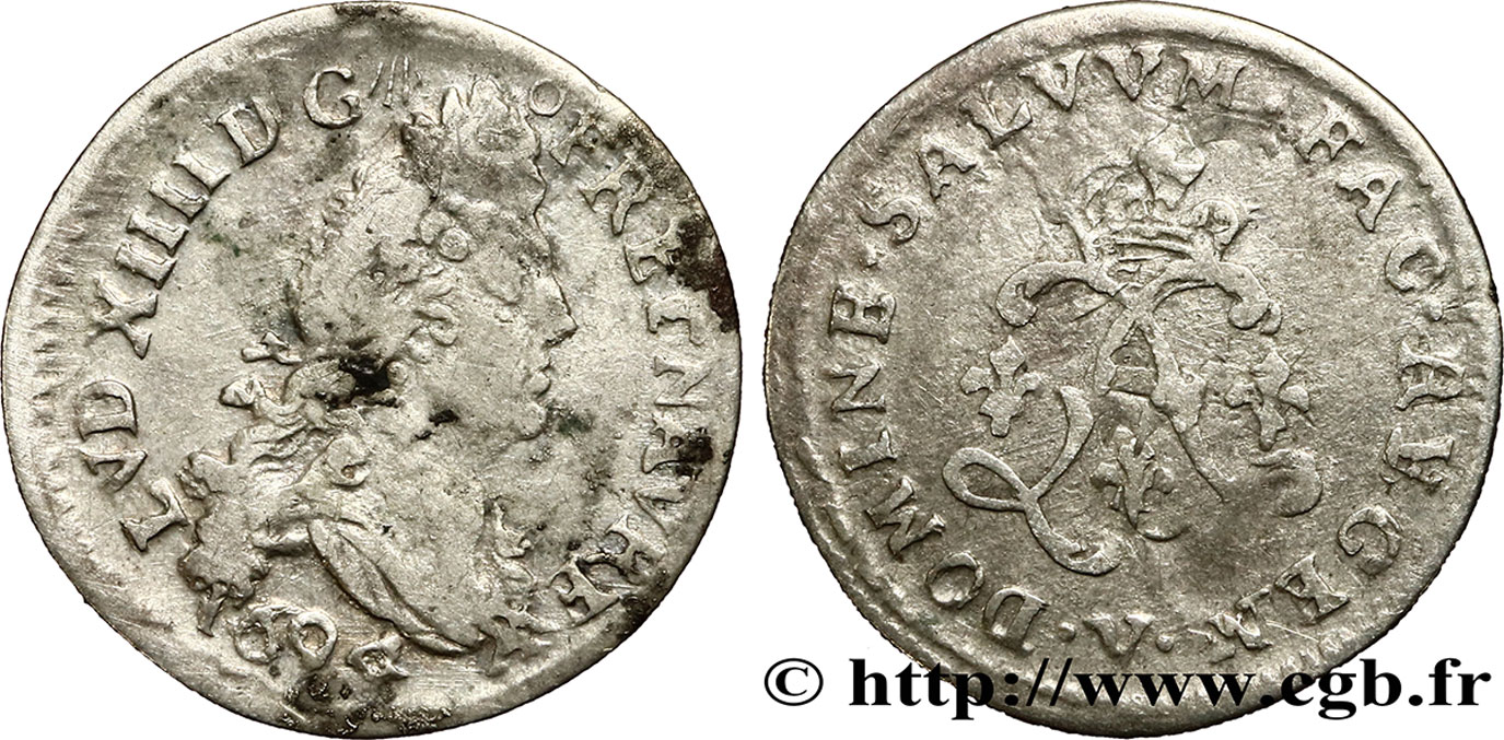 LOUIS XIV LE GRAND OU LE ROI SOLEIL Quatre sols aux deux L 1694 Troyes TB+