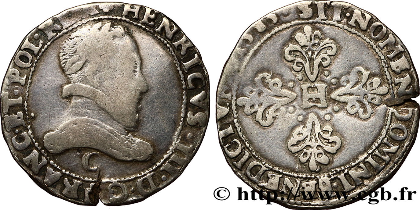 HENRI III Franc au col plat 1583 Saint-Lô TB/TTB