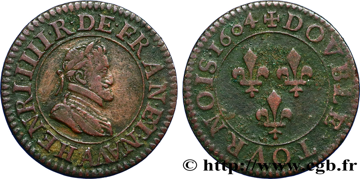 HENRI IV LE GRAND Double tournois, 2e type de Paris (légende française) 1604 Paris, Moulin des Étuves TTB
