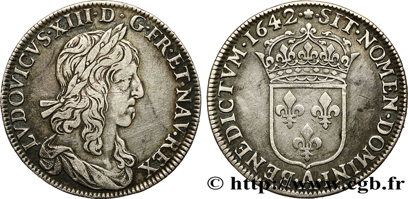 LOUIS XIII  Demi-écu, buste drapé (1er buste de Jean Warin) 1642 Paris, Monnaie de Matignon BB