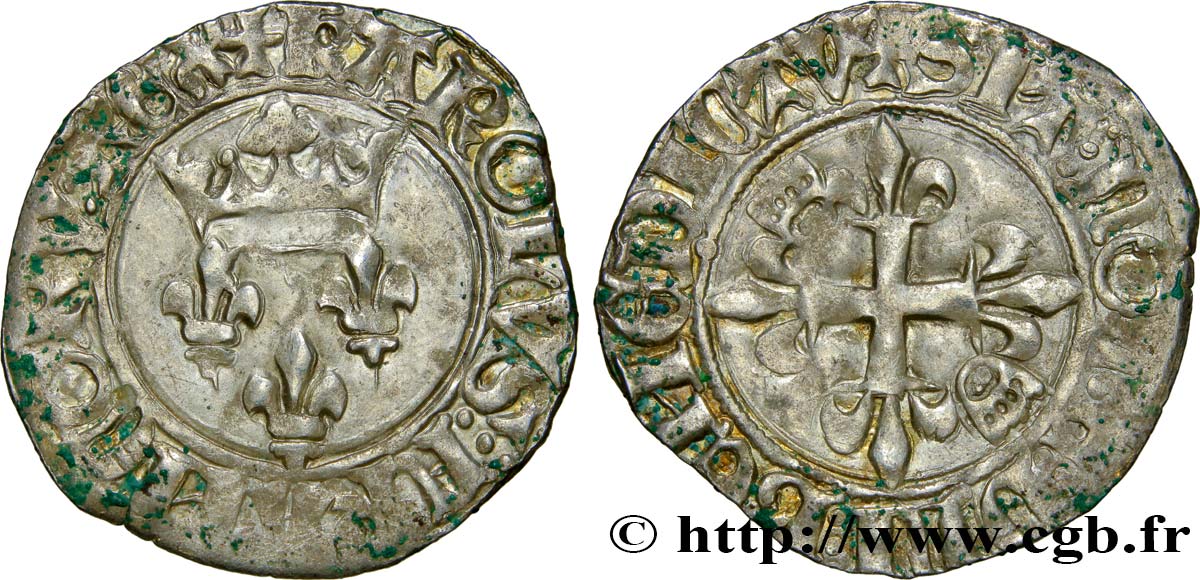 CHARLES VI  THE MAD  OR  THE WELL-BELOVED  Gros dit  florette  n.d. Rouen XF