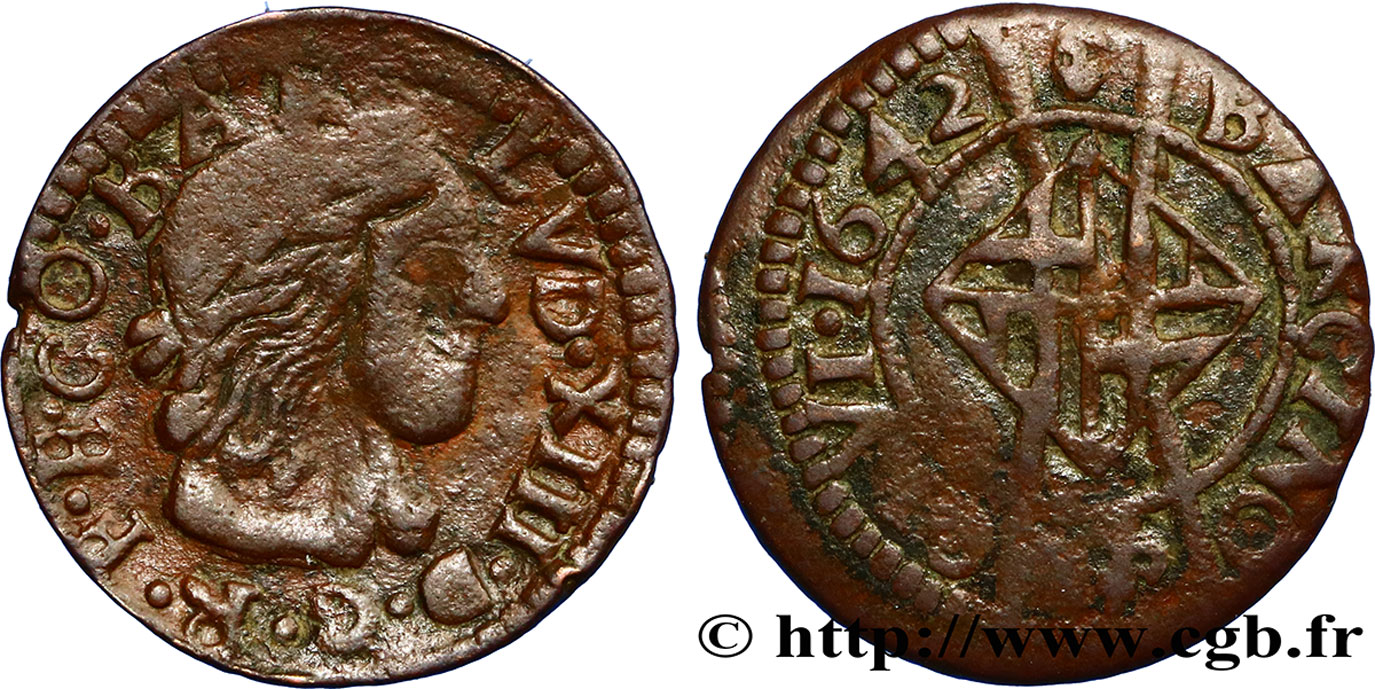 SPANIA - PRINCIPAUTY OF CATALONIA - LOUIS XIII Sizain, 2e type 1642 Barcelone BC