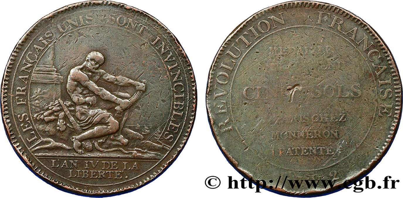 CONFIANCE (MONNAIES DE...) Monneron de 5 sols à l Hercule, frappe monnaie 1792 Birmingham, Soho TB