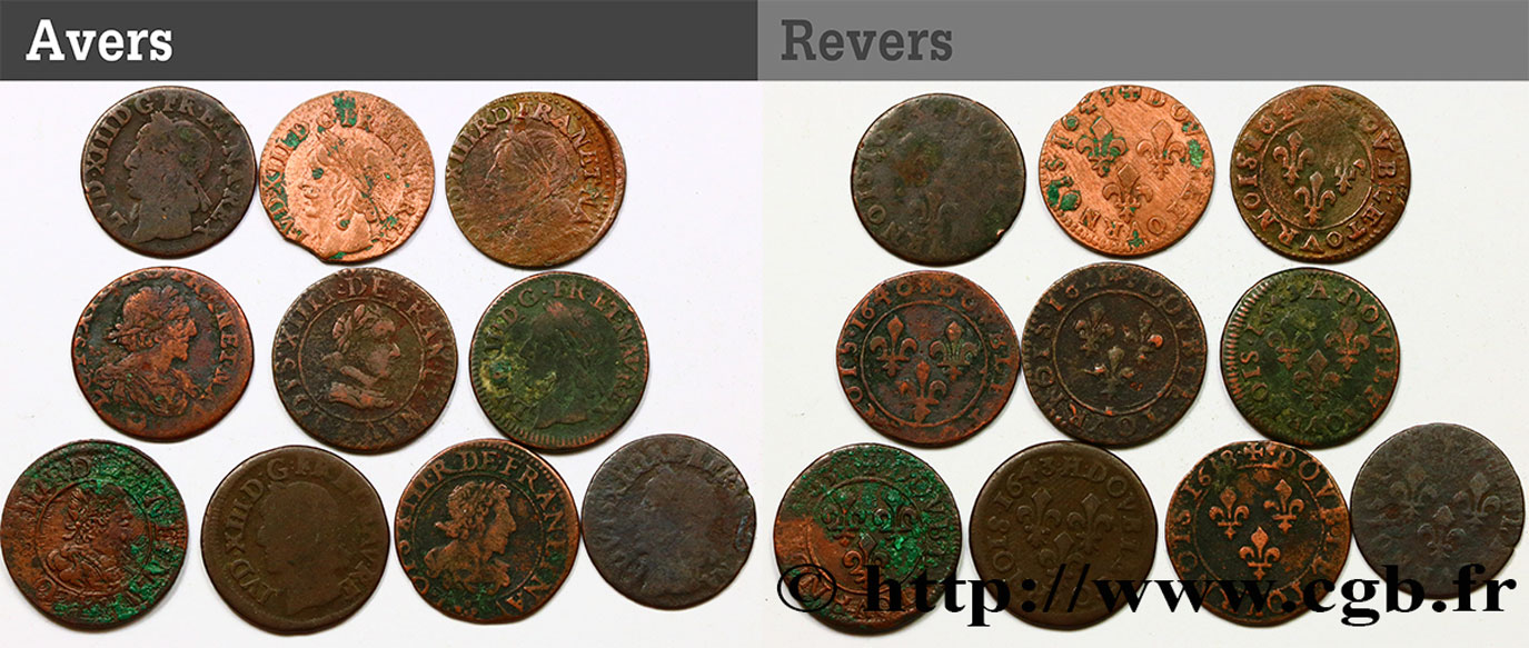 LOUIS XIII  Lot de 10 doubles tournois de Louis XIII n.d. s.l. BC