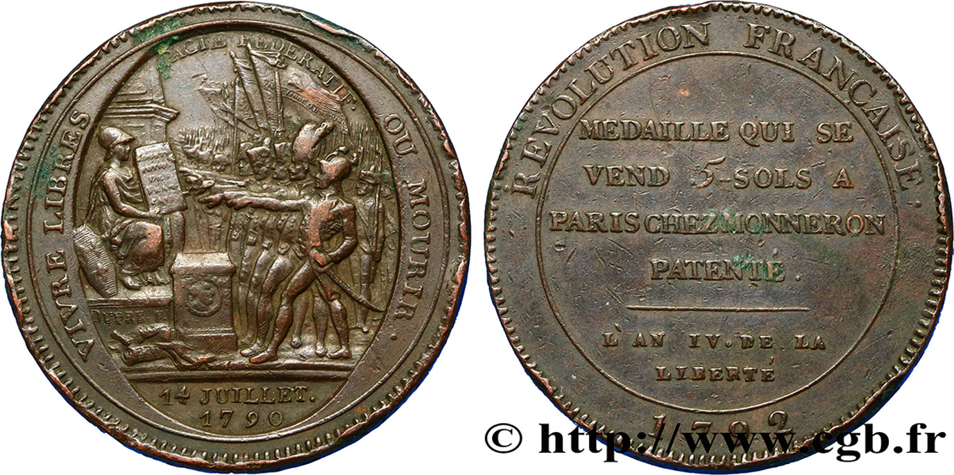 CONFIANCE (MONNAIES DE...) Monneron de 5 sols au serment (An IV), 3e type 1792 Birmingham, Soho TTB