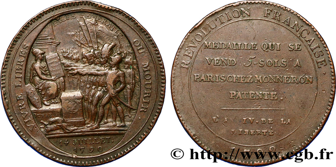 REVOLUTION COINAGE Monneron de 5 sols au serment (An IV), 3e type 1792 Birmingham, Soho MBC