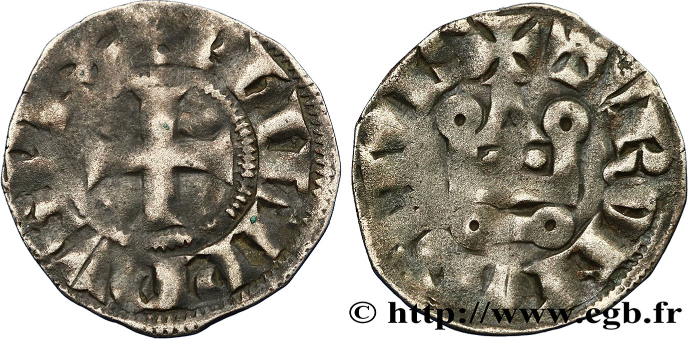 PHILIPPE IV LE BEL Denier tournois à l O rond n.d. s.l. TB