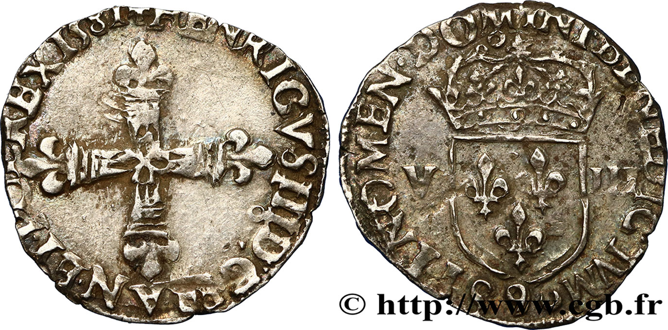 HENRI III Huitième d écu, croix de face 1581 Rennes TTB