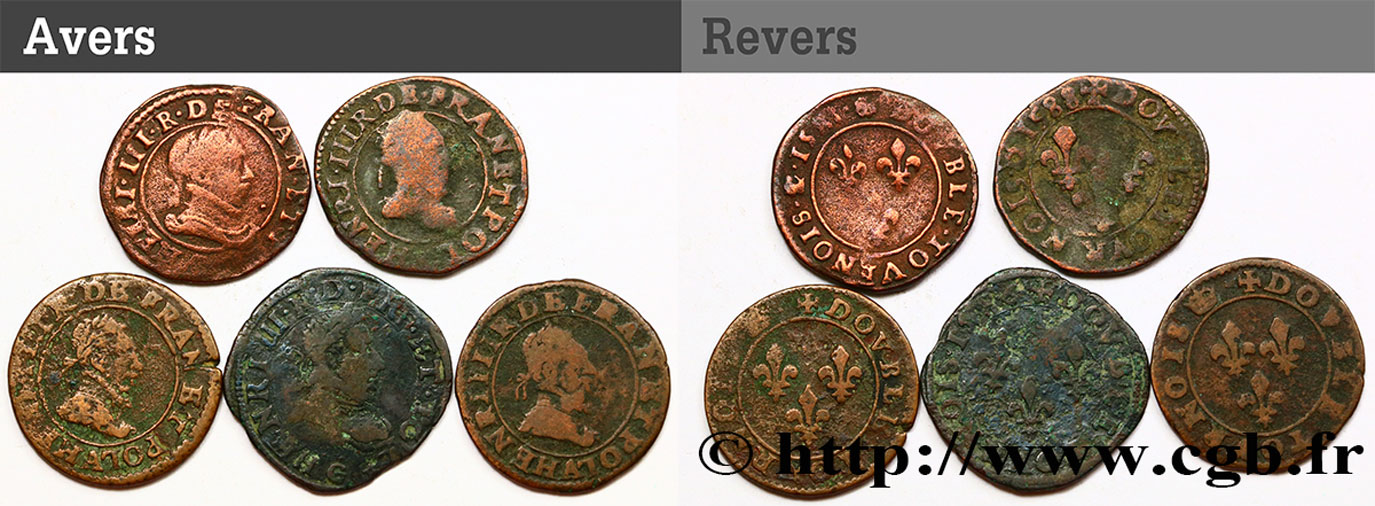 HENRI III Lot de 5 doubles tournois d’Henri III n.d. s.l. TB