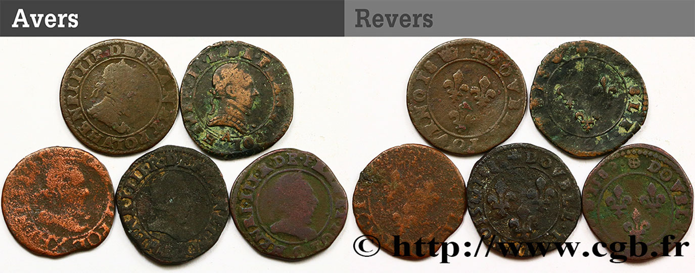 HENRY III Lot de 5 doubles tournois d’Henri III n.d. s.l. S