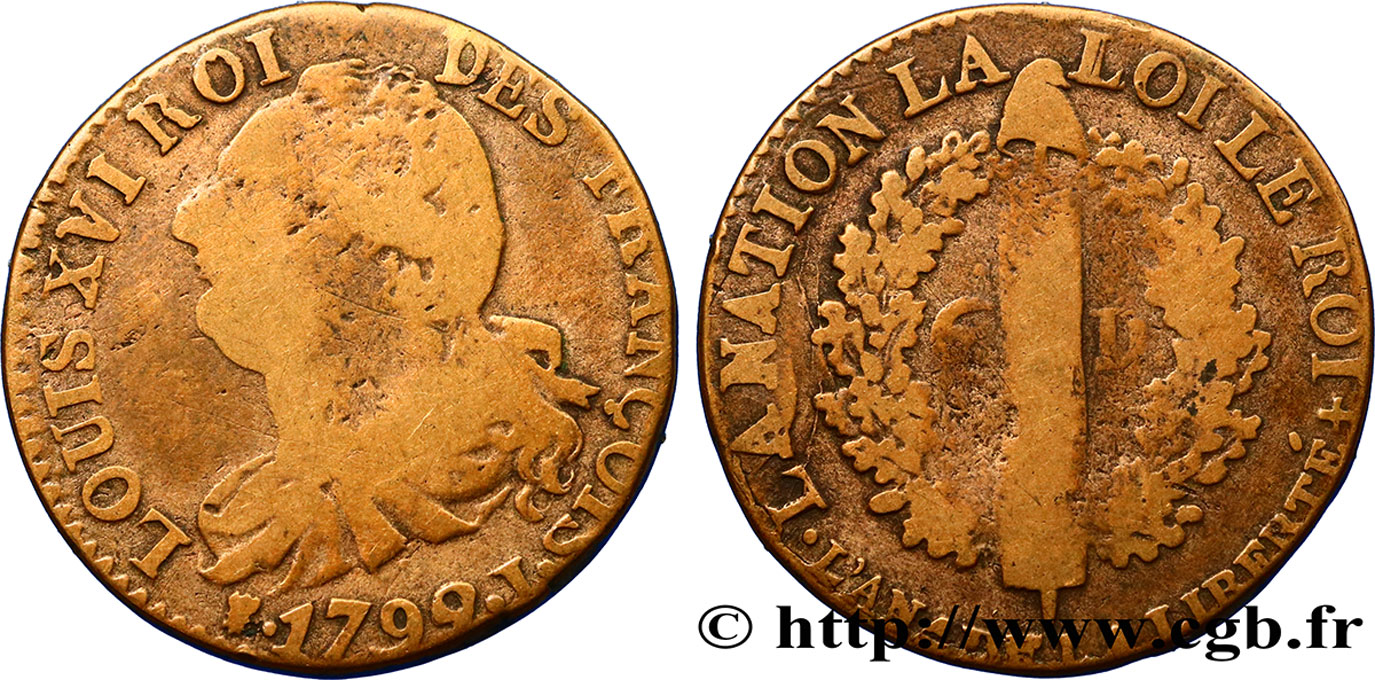 LOUIS XVI (MONARQUE CONSTITUTIONNEL)  6 deniers dit  au faisceau , type FRANÇOIS 1792 Limoges B+