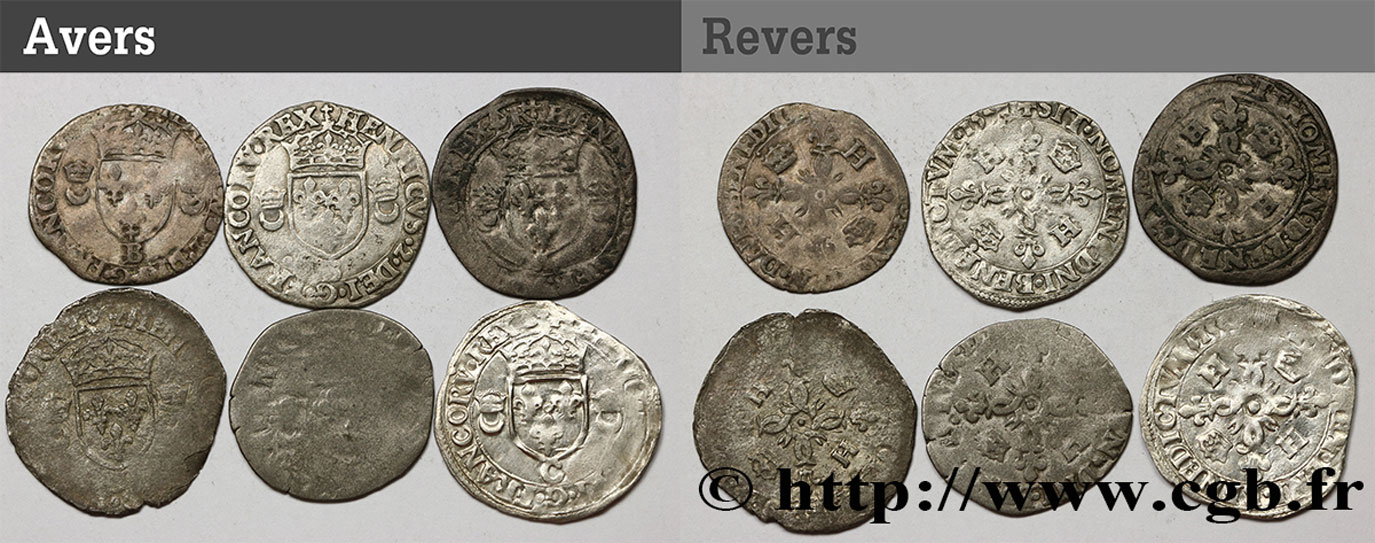 HENRI II Douzain aux croissants, lot de 6 ex. n.d. Ateliers divers B