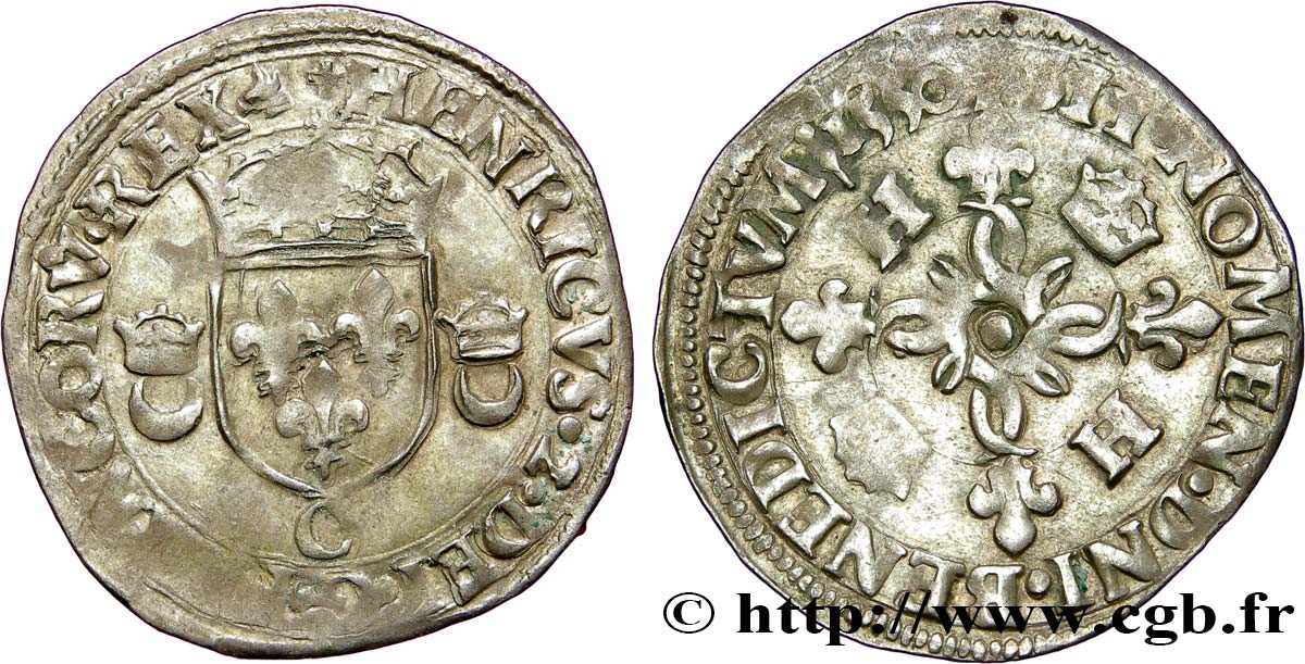 HENRI II Douzain aux croissants 1550 Saint-Lô TTB
