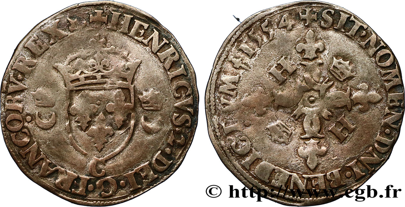 HENRI II Douzain aux croissants 1554 Saint-Lô TTB