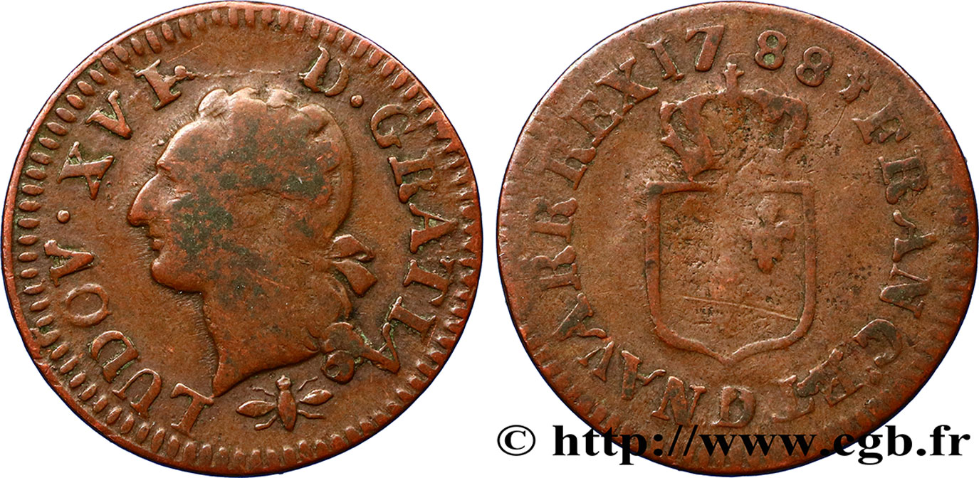 LOUIS XVI Liard dit  à l écu  1788 Lyon fS/SGE