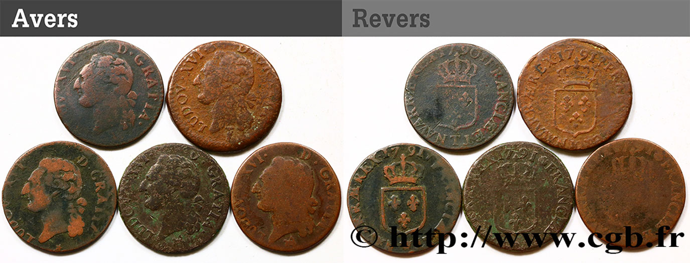LOUIS XVI Demi-sol dit “à l écu”, lot de 5 ex. n.d. Ateliers divers B