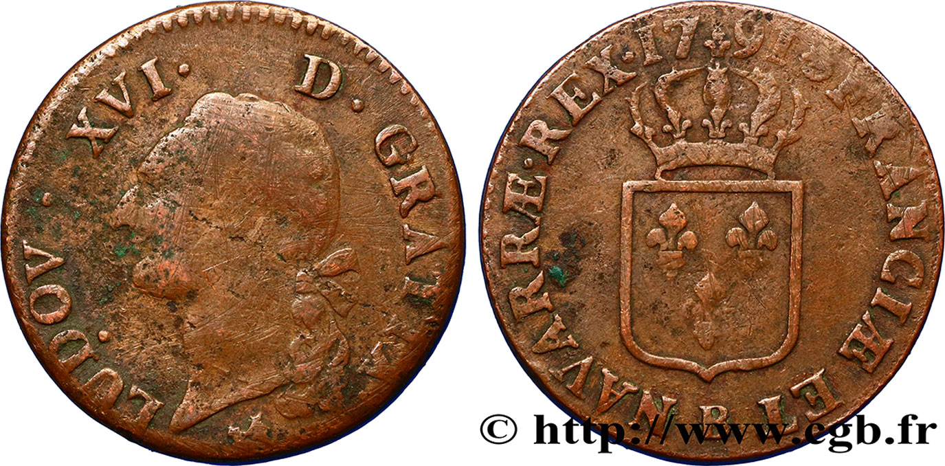 LOUIS XVI Sol dit  à l écu  1791 Rouen S