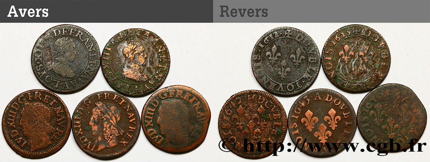 LOUIS XIII  Lot de 5 doubles tournois de Louis XIII n.d. s.l. S