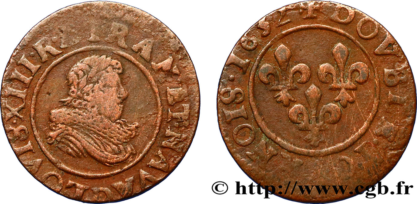LOUIS XIII  Double tournois, type 8 1632 Lyon S