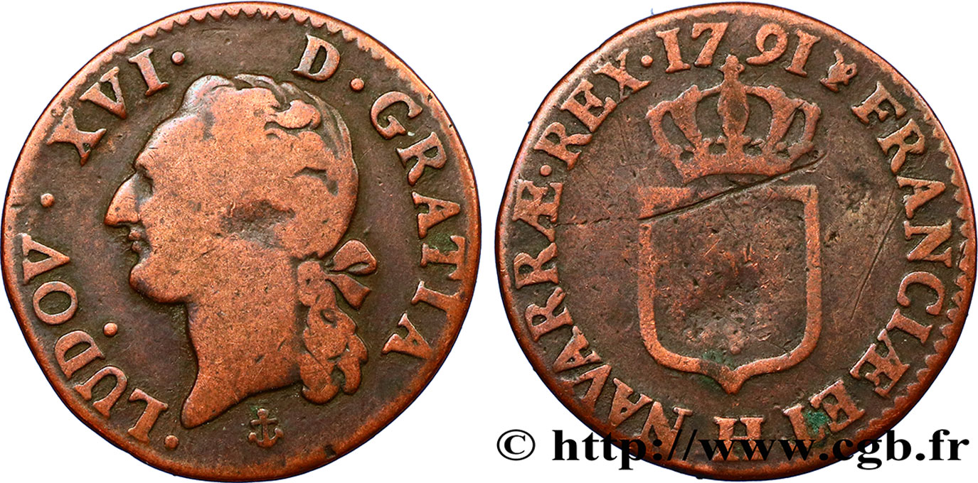 LOUIS XVI Demi-sol dit  à l écu  1791 La Rochelle S