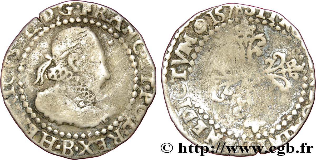 HENRY III Quart de franc au col fraisé 1578 Rouen BC