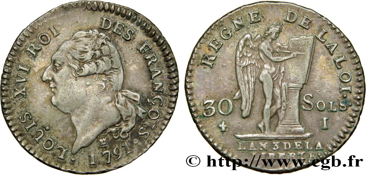 LOUIS XVI (MONARQUE CONSTITUTIONNEL)  30 sols dit  au génie , type FRANÇOIS 1791 Limoges TTB+