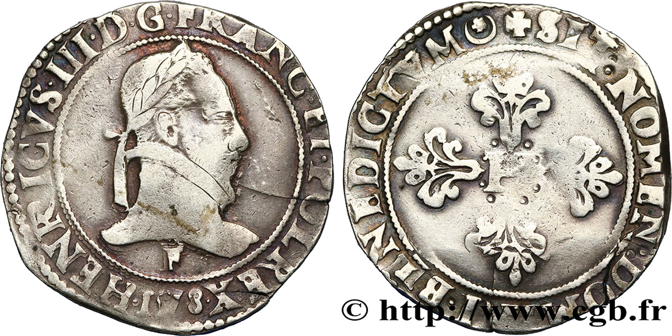 HENRI III Franc au col plat 1578 Angers TB+
