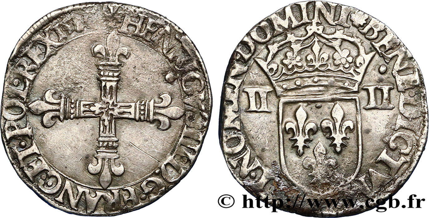 HENRI III Quart d&nbsp;écu, croix de face n.d. Nantes TB+
